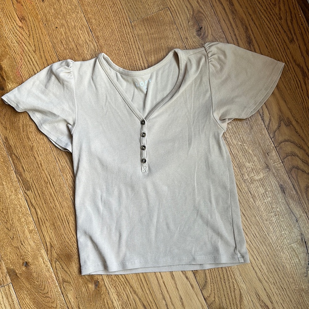 Loft flutter sleeve ribbed top for women, size M